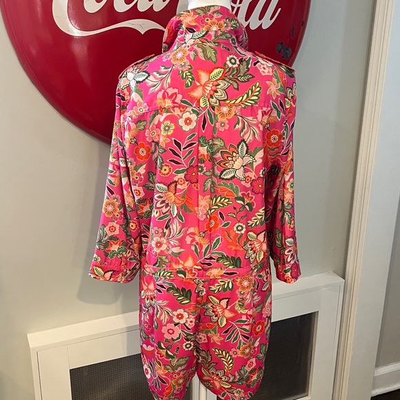 Fate Pink & Green Floral Romper Button Front Drawstring Waist w/Pockets, Size L - Picture 9 of 10